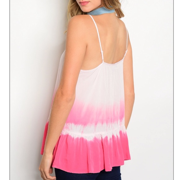 Hot pink & white Tie Dye Tunic Ruffle Hem tank top - Picture 6 of 8